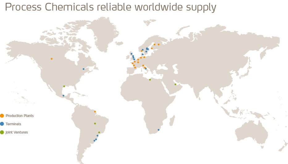 Process chemicals worldwide supply map